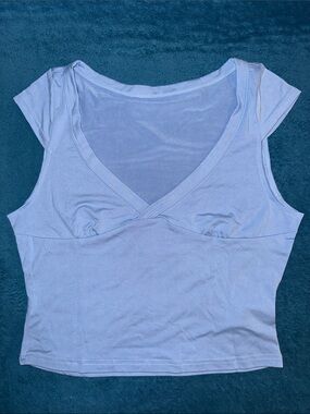 SHEIN Dusty Blue Cropped V-Neck Tee